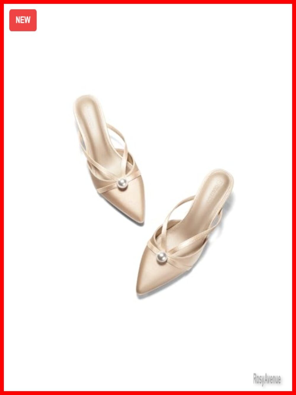 Women's Satin Pointed Toe Pearl Kitten Heel Mule Slip-On Dress Sandals